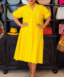 Social Butterfly Collection Plus Size Yellow Boho Style Below The Knee Dress