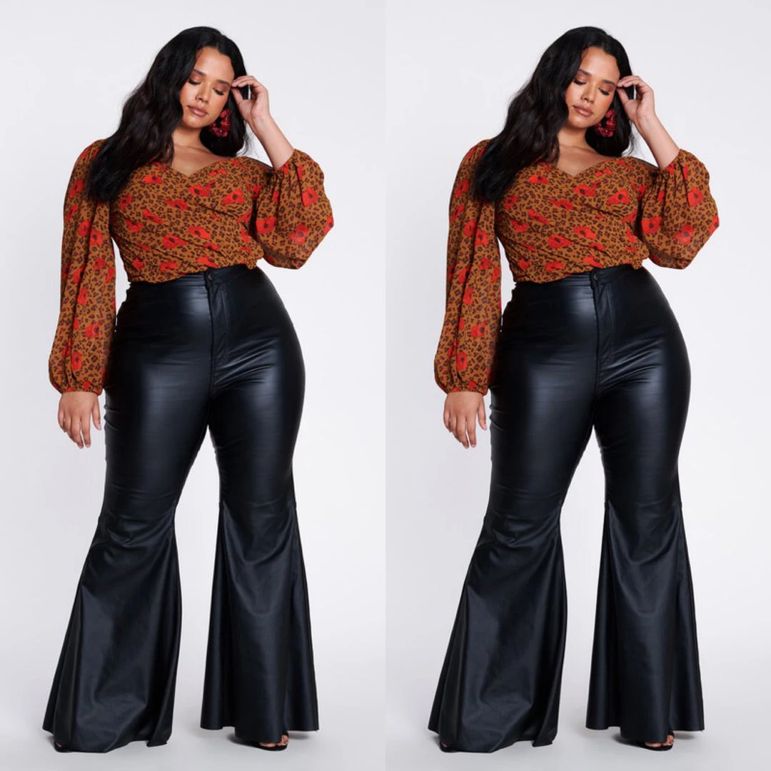 Social Butterfly Collection Black Faux Leather Bell Bottom Pants Plus Sizes 3 Social Butterfly Collection Black Faux Leather Bell Bottom Pants Plus Sizes