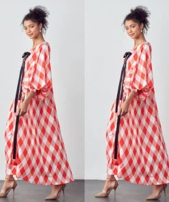 Social Butterfly Collection Plus Size Red Check Vintage Dress