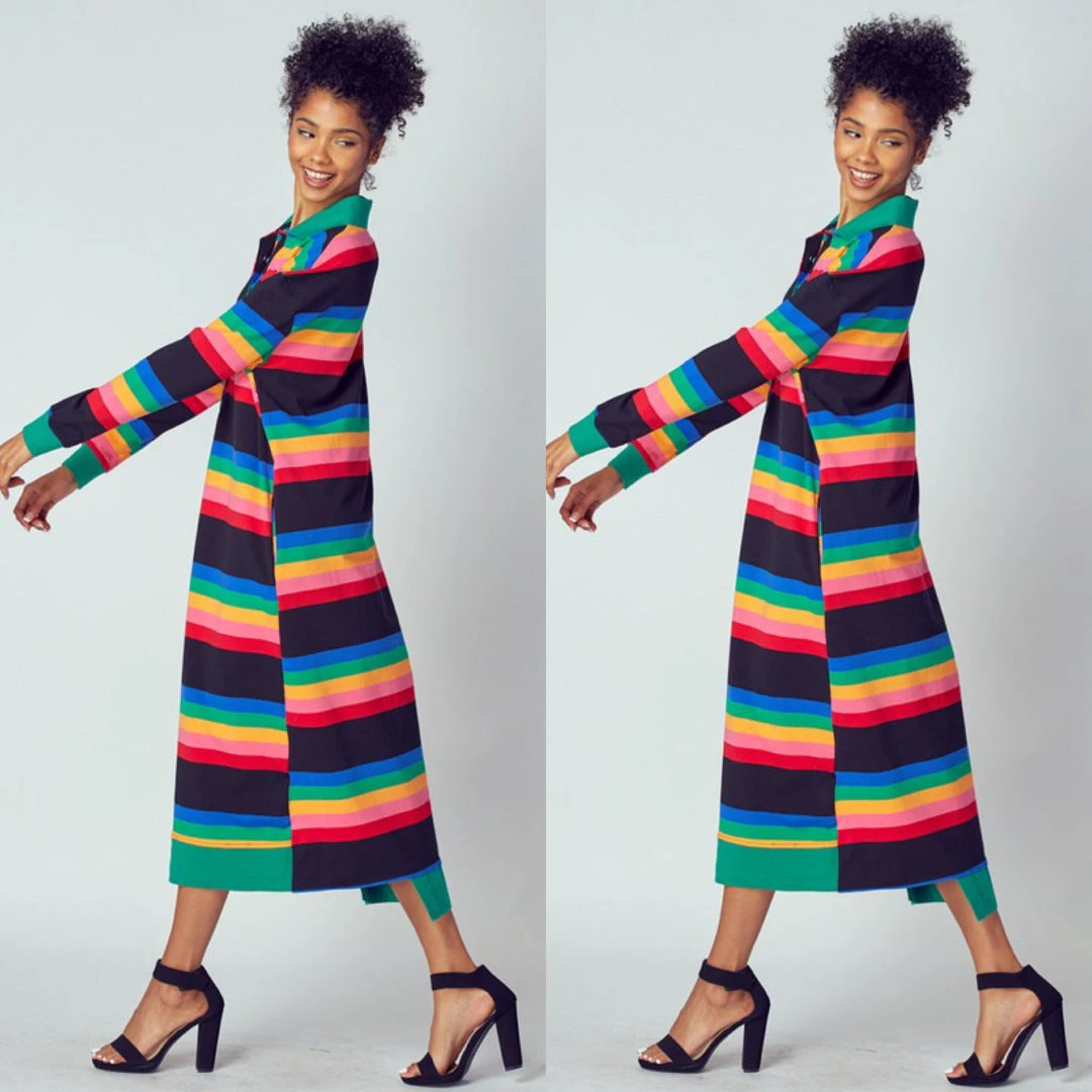 Social Butterfly Collection Multi Color Striped Long Shirt Dress 15 Social Butterfly Collection Multi Color Striped Long Shirt Dress