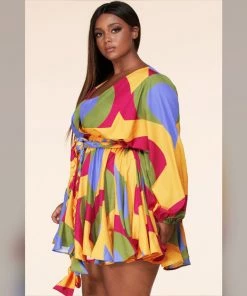 Social Butterfly Collection Multi Color Abstract Print Plus Size Dress Top New Arrivals