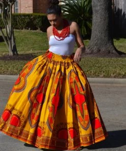 Social Butterfly Collection Yellow Red Multi Color Dashiki African Print Maxi Skirt New Arrivals
