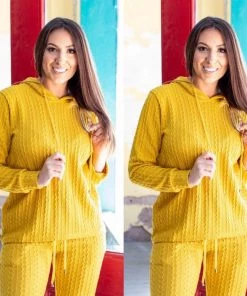 Social Butterfly Collection Yellow Plus Size Two Piece Hoodie Pant Set