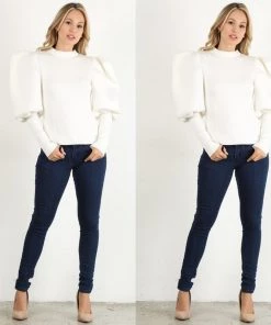 Social Butterfly Collection White Fitted Puffy Sleeve Top