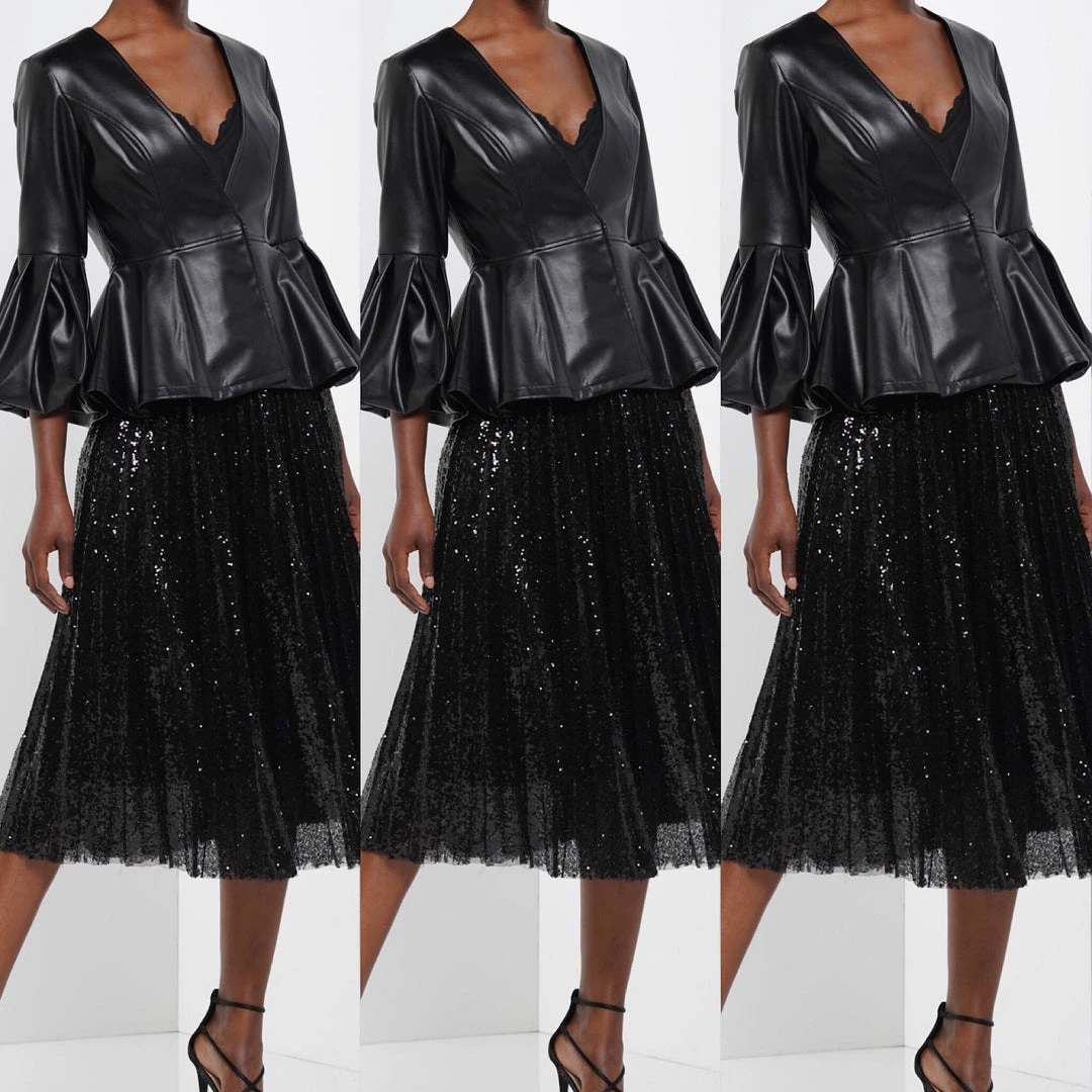 Social Butterfly Collection Black Puffy Sleeve Faux Leather Jacket Sale 4 Social Butterfly Collection Black Puffy Sleeve Faux Leather Jacket Sale