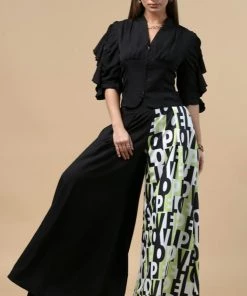 Social Butterfly Collection Black Color Print Palazzo Pants