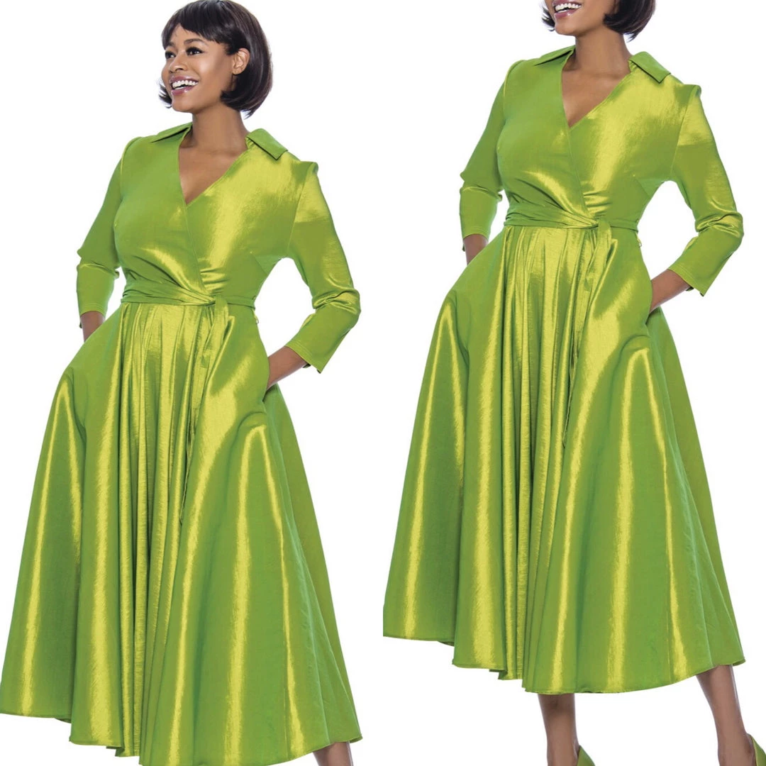Social Butterfly Collection Green Classic Style Faux Wrap Dress 5 Social Butterfly Collection Green Classic Style Faux Wrap Dress