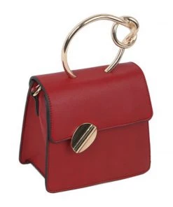 Social Butterfly Collection Dark Red Faux Leather Gold Handle Handbag
