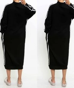 Social Butterfly Collection Black White Sporty Casual Mid Length Dress