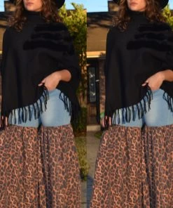 Social Butterfly Collection Black Faux Fur Fringe Detail Sweater Top Sale