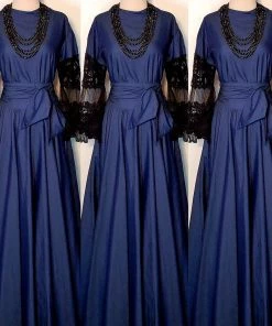 Social Butterfly Collection Denim Black Lace Sleeve Maxi Dress New Arrivals