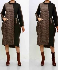 Social Butterfly Collection Sale Plaid Check Black Color Block Bubble Hem Dress