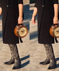 Social Butterfly Collection Brown Retro Style Clock Handbag