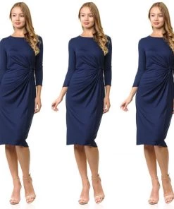 Social Butterfly Collection Navy Blue Side Ruching Dress New Arrivals