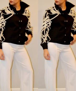 Social Butterfly Collection Detailed Black Jacket With Lace Up Drawstrings