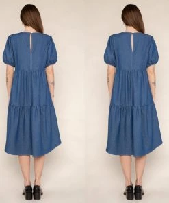 Social Butterfly Collection Plus Size Denim Blue Baby Doll Dress