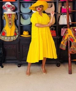 Social Butterfly Collection Plus Size Yellow Boho Style Below The Knee Dress