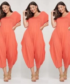 Social Butterfly Collection Orange Coral Plus Size Romper Jumpsuit New Arrivals