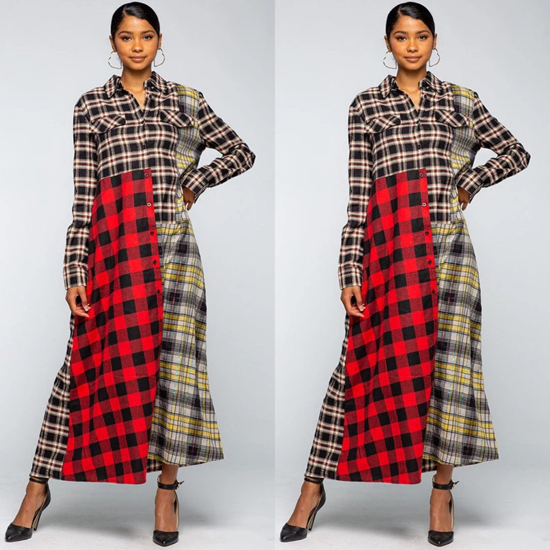 Social Butterfly Collection Plaid Check Multi Color Duster Dress 22 Social Butterfly Collection Plaid Check Multi Color Duster Dress