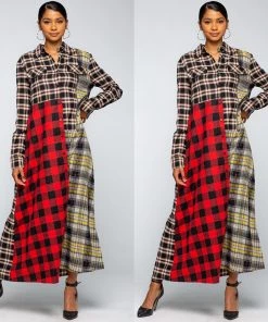 Social Butterfly Collection Dresses Multi Color Plaid Check Pattern Duster Dress