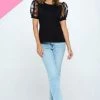 Social Butterfly Collection New Arrivals Black Sheer Sleeve T-Shirt Top