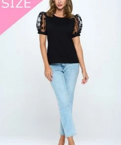 Social Butterfly Collection New Arrivals Black Sheer Sleeve T-Shirt Top