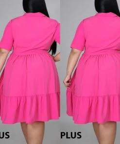 Social Butterfly Collection Pink Plus Size Button Down Dress