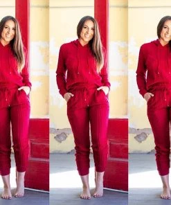 Social Butterfly Collection Burgundy Red Plus Size Two Piece Hoodie Pant Set Sale