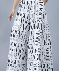 Social Butterfly Collection White Black Vogue Print Palazzo Pants New Arrivals