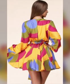 Social Butterfly Collection Multi Color Abstract Print Plus Size Dress Top New Arrivals