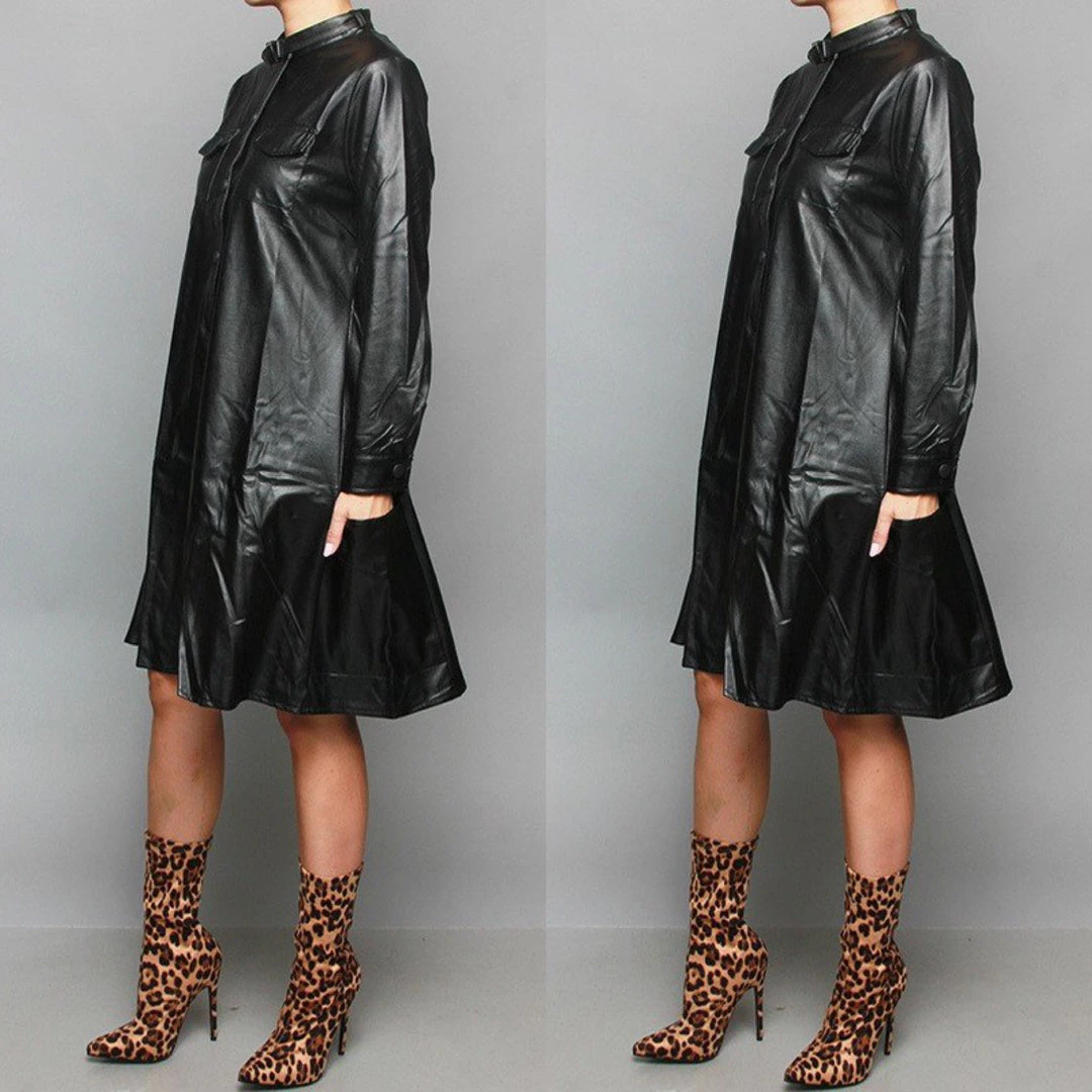 Social Butterfly Collection Black Faux Leather Dress Plus Sizes 6 Social Butterfly Collection Black Faux Leather Dress Plus Sizes