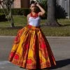 Social Butterfly Collection Yellow Red Multi Color Dashiki African Print Maxi Skirt New Arrivals