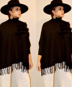 Social Butterfly Collection Black Faux Fur Fringe Detail Sweater Top Sale