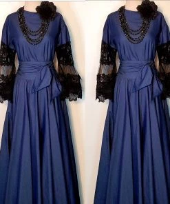 Social Butterfly Collection Denim Black Lace Sleeve Maxi Dress New Arrivals
