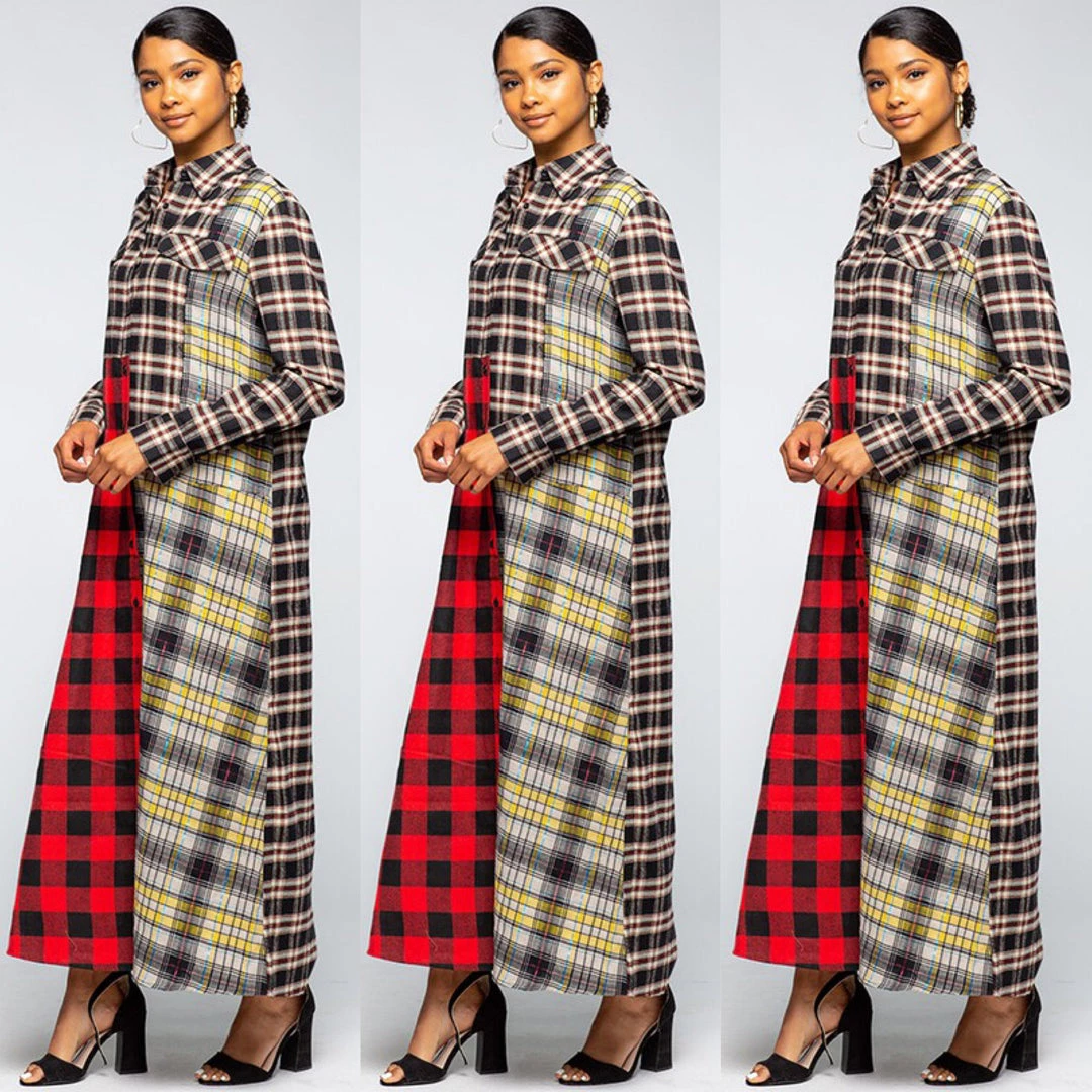 Social Butterfly Collection Plaid Check Multi Color Duster Dress 21 Social Butterfly Collection Plaid Check Multi Color Duster Dress