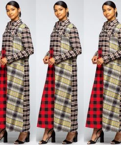 Social Butterfly Collection Dresses Multi Color Check Pattern Maxi Shirt Dress