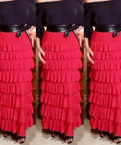 Social Butterfly Collection Red Layered Maxi Skirt Dress Sale