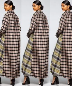 Social Butterfly Collection Dresses Multi Color Check Pattern Maxi Shirt Dress