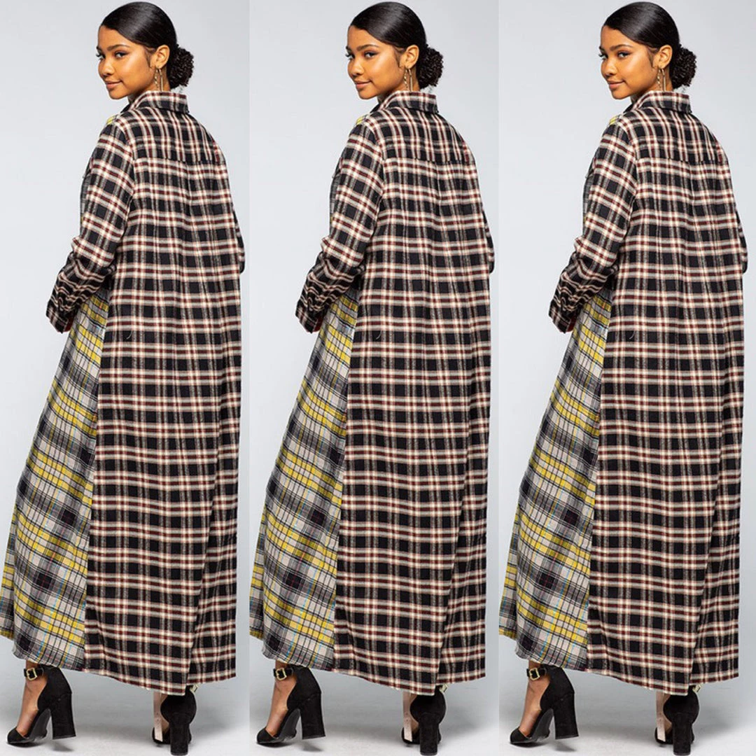 Social Butterfly Collection Plaid Check Multi Color Duster Dress 20 Social Butterfly Collection Plaid Check Multi Color Duster Dress