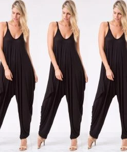 Social Butterfly Collection New Arrivals Black Scoop Neck Harem Jumpsuit