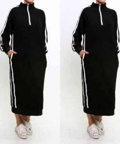 Social Butterfly Collection Black White Sporty Casual Mid Length Dress