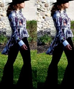 Social Butterfly Collection New Arrivals High Fashion Faces Button Down High Low Top