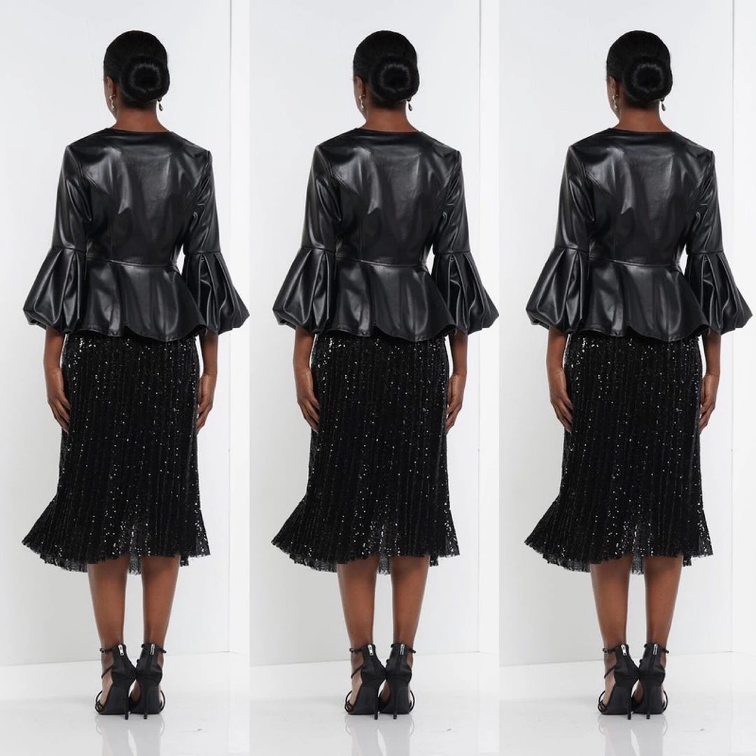 Social Butterfly Collection Black Puffy Sleeve Faux Leather Jacket Sale 11 Social Butterfly Collection Black Puffy Sleeve Faux Leather Jacket Sale