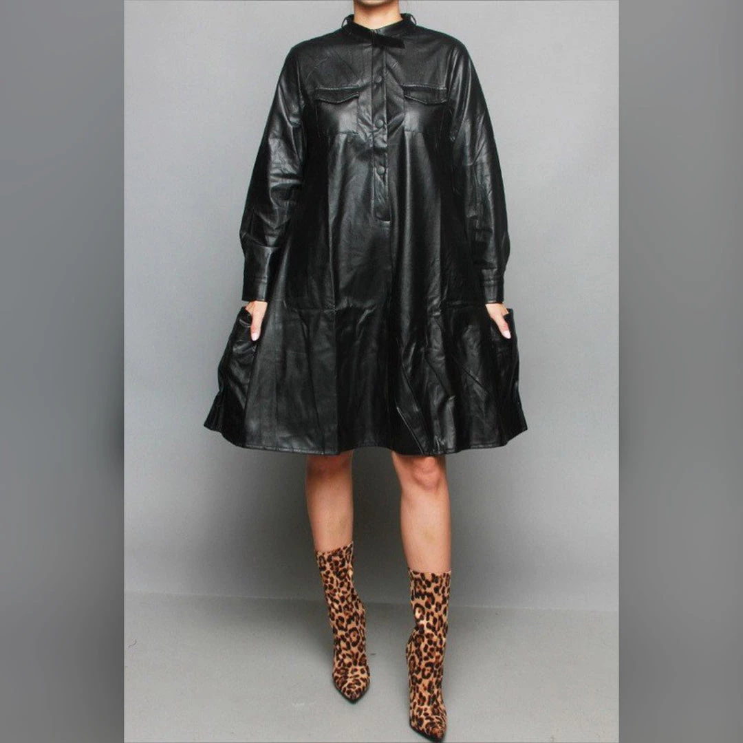 Social Butterfly Collection Black Faux Leather Dress Plus Sizes 10 Social Butterfly Collection Black Faux Leather Dress Plus Sizes