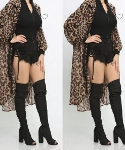 Social Butterfly Collection Sheer Animal Print High Low Front Zipper Dress Top New Arrivals