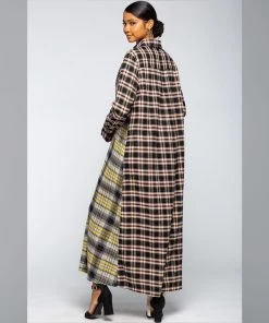 Social Butterfly Collection Dresses Multi Color Check Pattern Maxi Shirt Dress