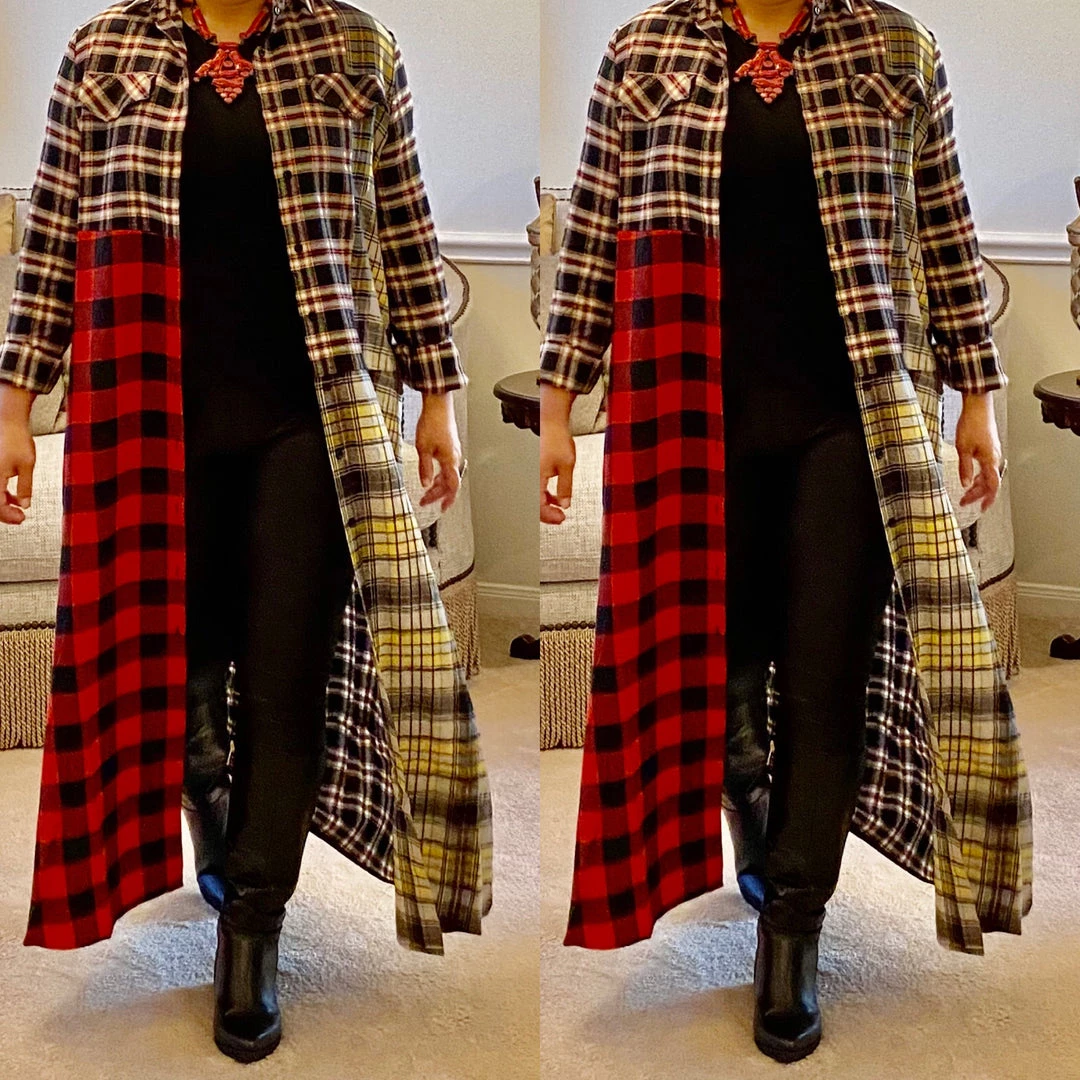 Social Butterfly Collection Plaid Check Multi Color Duster Dress 32 Social Butterfly Collection Plaid Check Multi Color Duster Dress