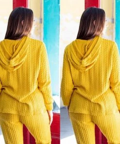 Social Butterfly Collection Yellow Plus Size Two Piece Hoodie Pant Set