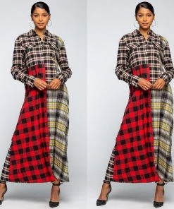 Social Butterfly Collection Plaid Check Multi Color Duster Dress 59 Social Butterfly Collection Plaid Check Multi Color Duster Dress