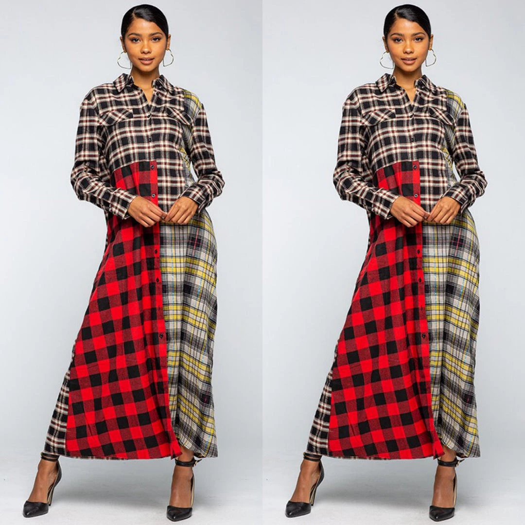 Social Butterfly Collection Plaid Check Multi Color Duster Dress 26 Social Butterfly Collection Plaid Check Multi Color Duster Dress